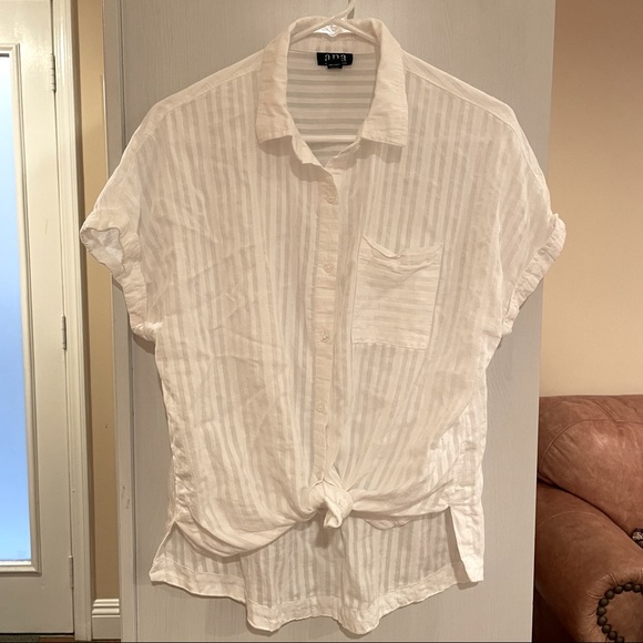 White button-up tie-front blouse (NWOT) - Picture 1 of 3